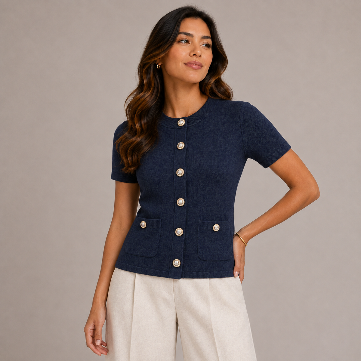 Short sleeves plain cardigan 