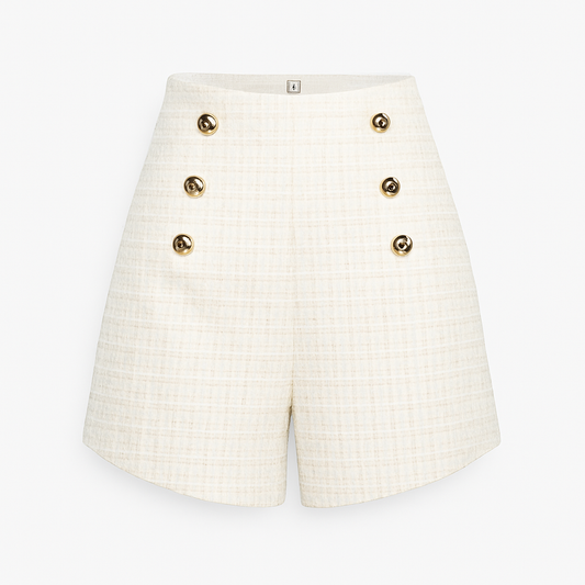 Metallic white short with gold buttons LAMIAR