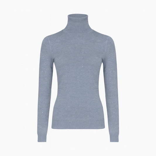 High collar knit sweater with sequins