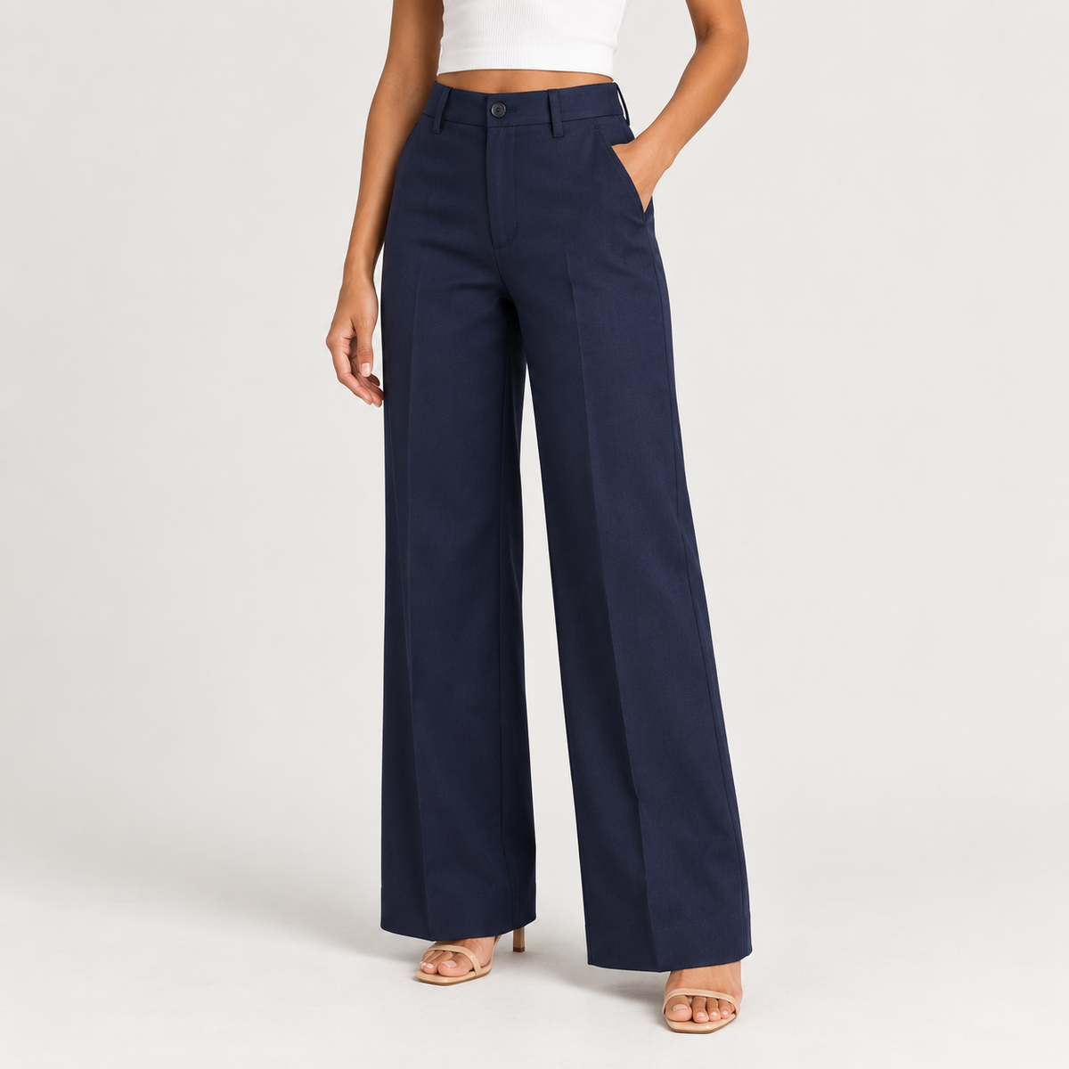 Straight-Cut Trousers – Taupe & Navy 