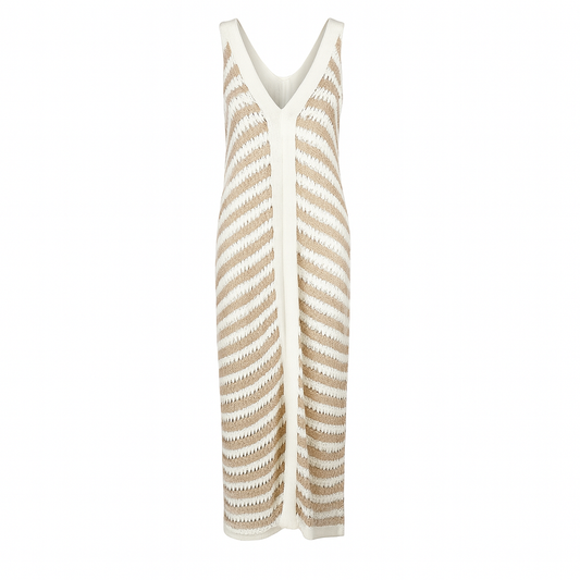 Long beige and white cardigan