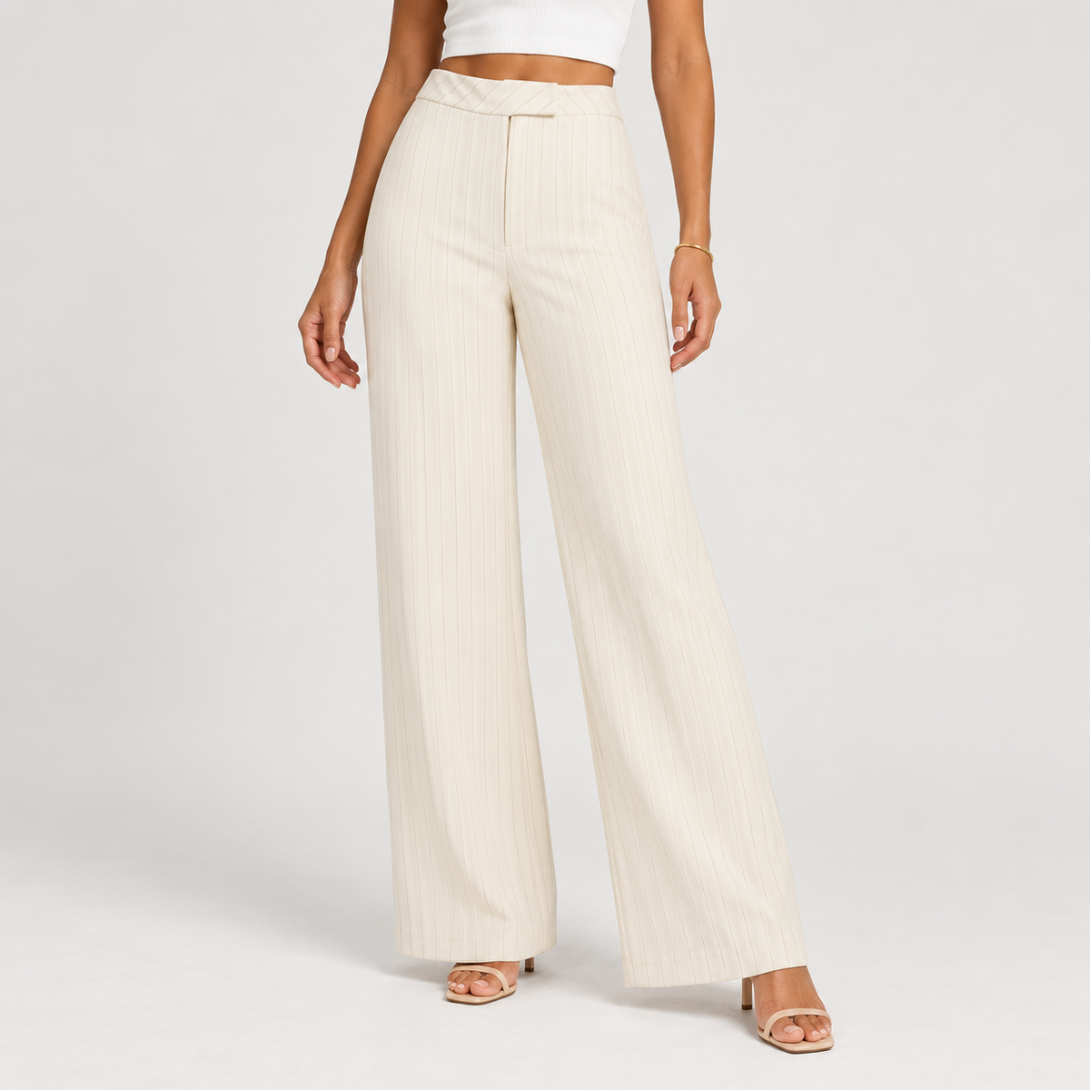 Striped Suit Trousers – White & Beige 