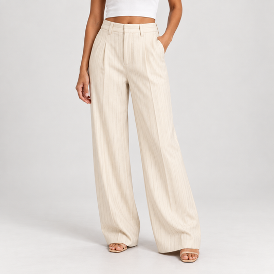 Striped Suit Trousers – White & Beige 