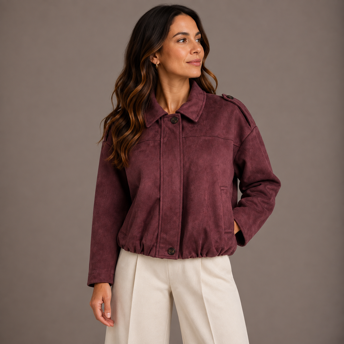 Suede Bomber Jacket – Khaki, Brown & Burgundy – alternate view 2