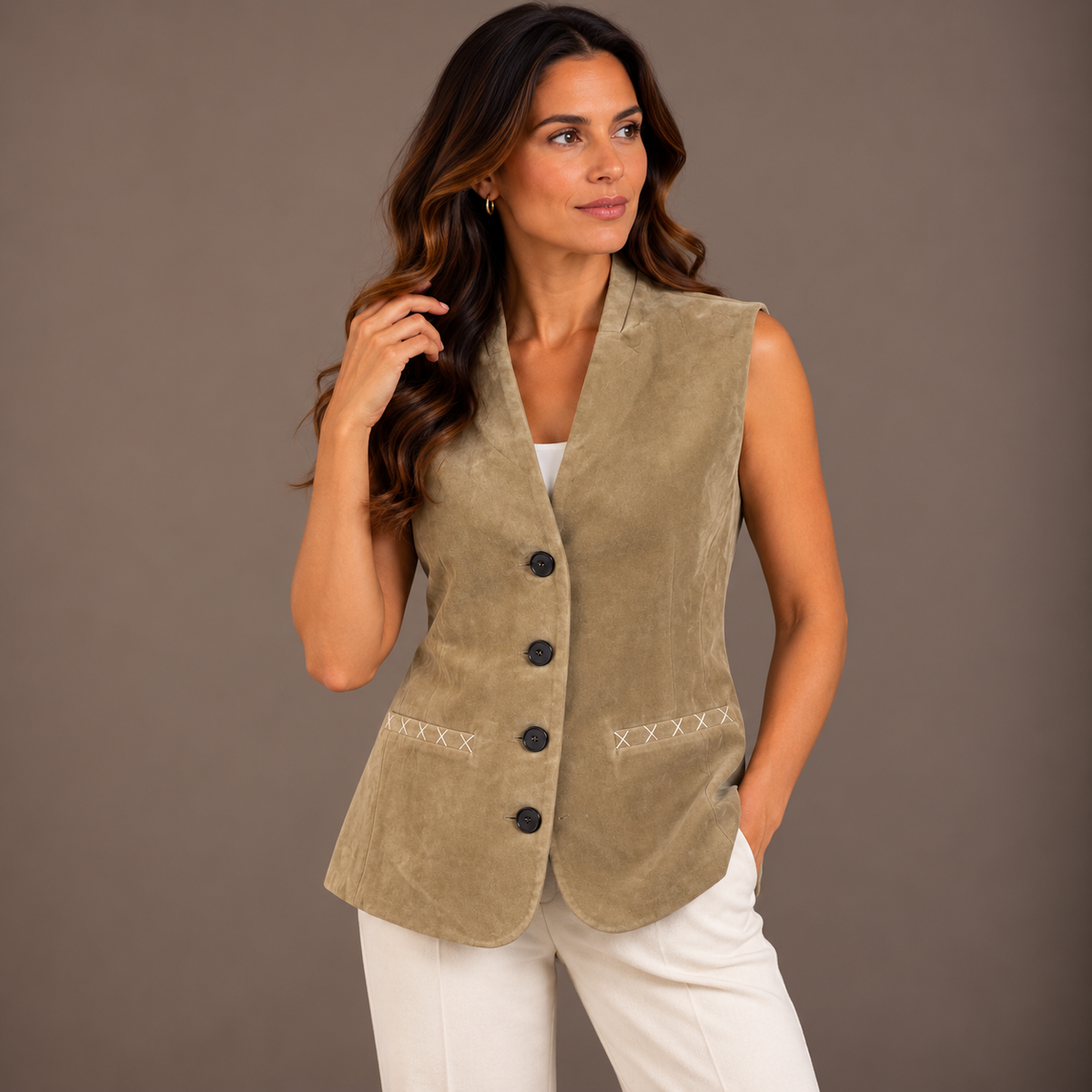 Suede Waistcoat – Brown & Camel