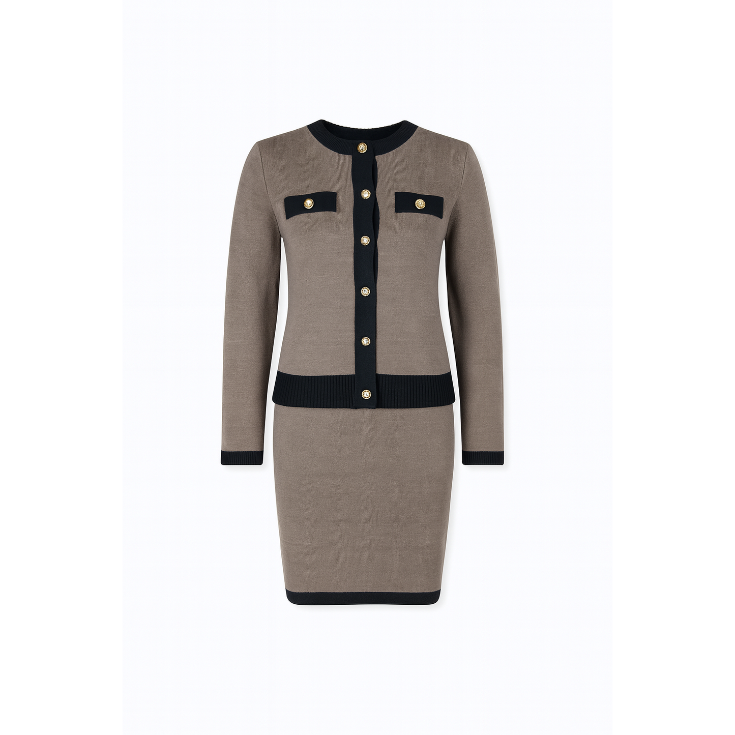 Set: open knit cardigan with buttons + short knit skirt