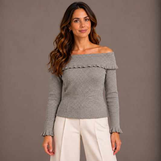 Taupe Off-Shoulder Knit Top 