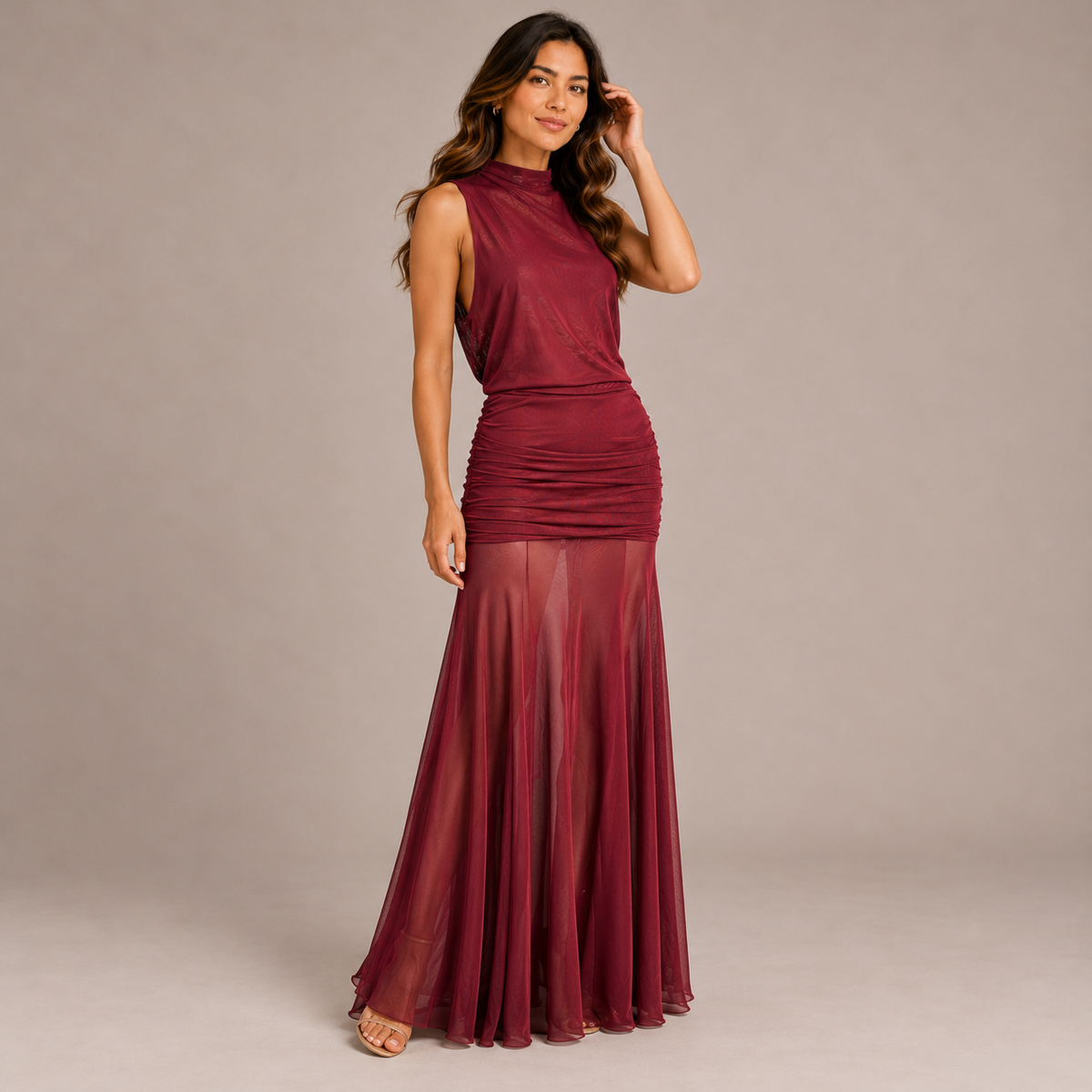 Tulle Maxi Dress – Bordeaux & Brown – product photo 2