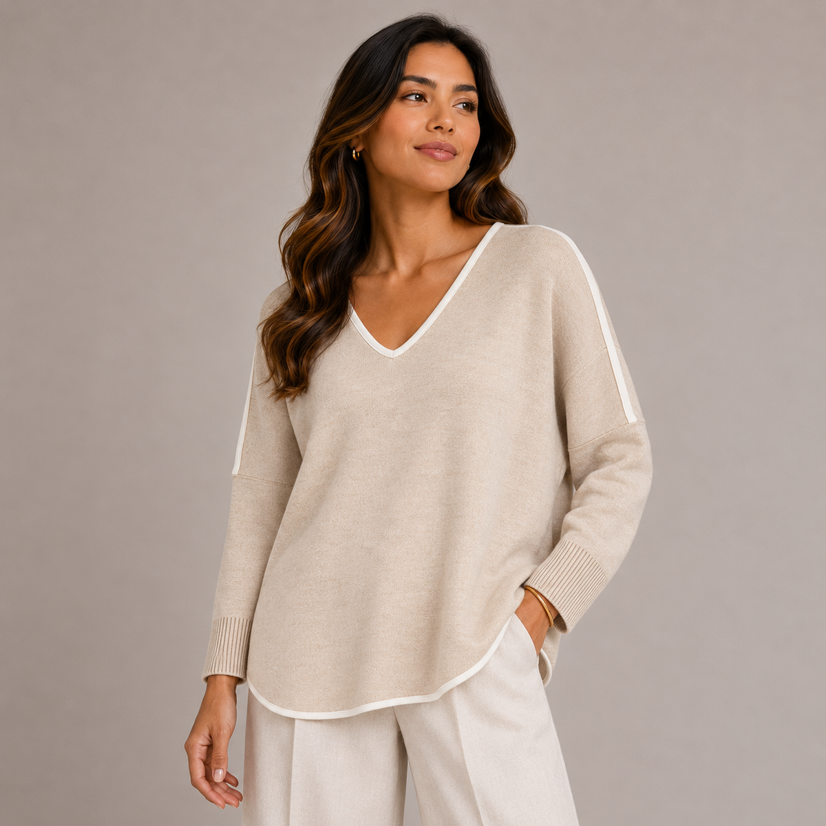 V neck oversize knit sweater 