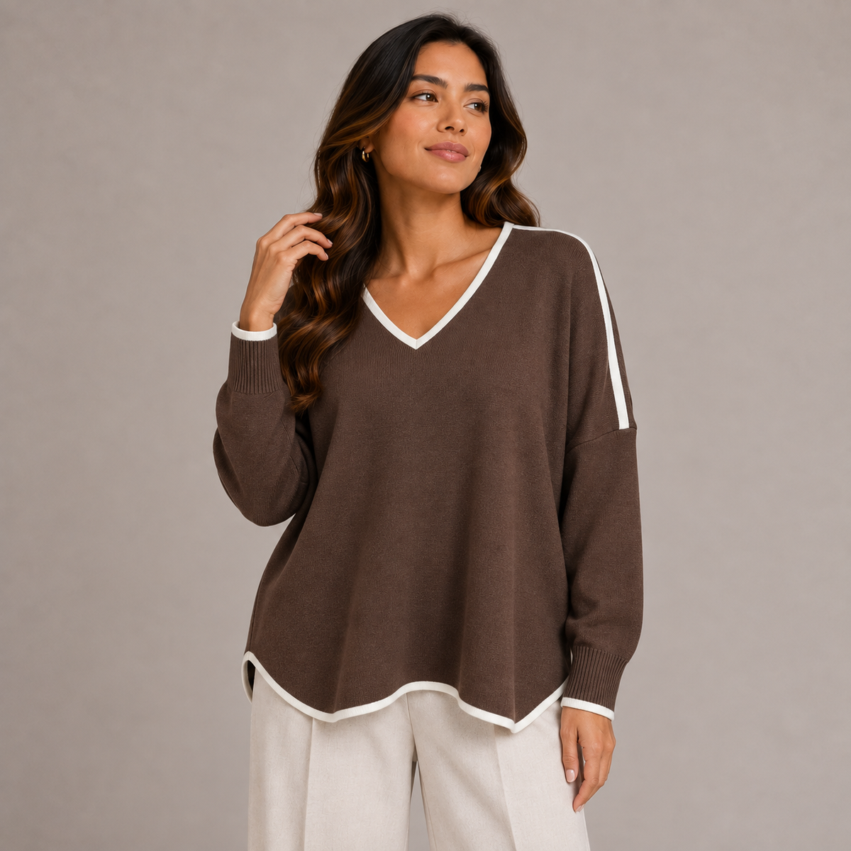 V neck oversize knit sweater 
