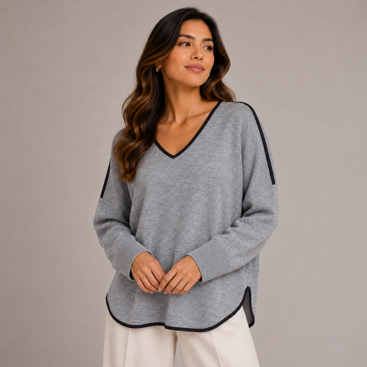 V neck oversize knit sweater 