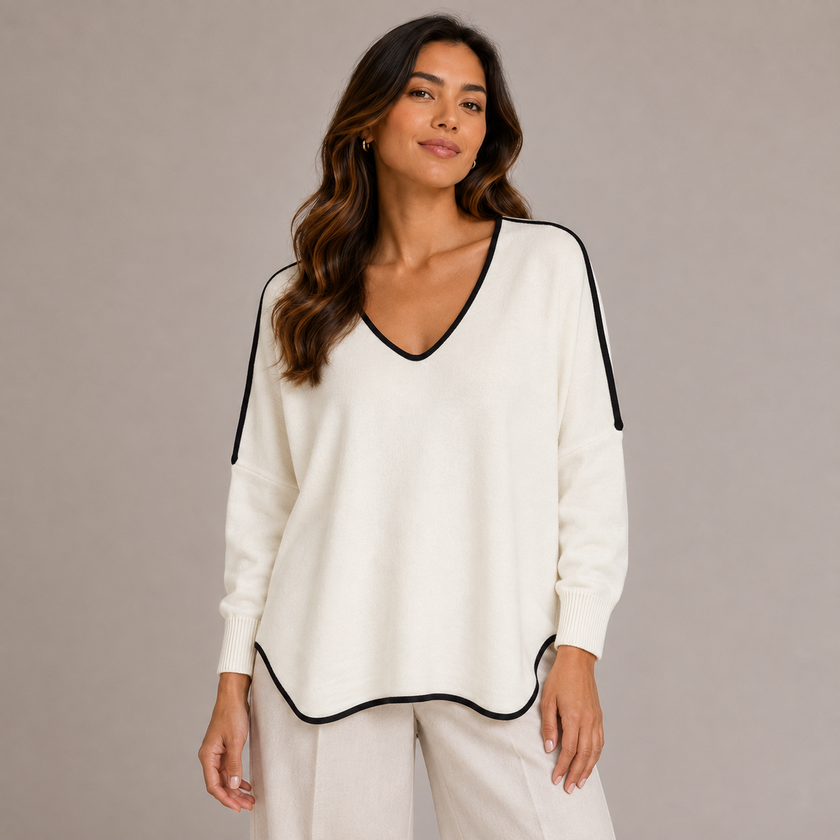 V neck oversize knit sweater 