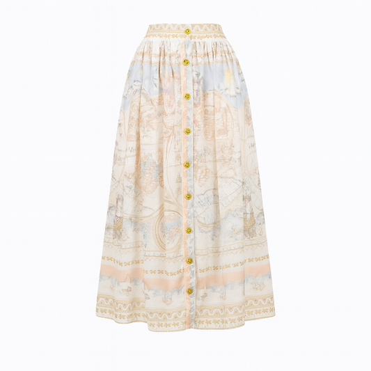 Linen skirt pastel colors with gold buttons