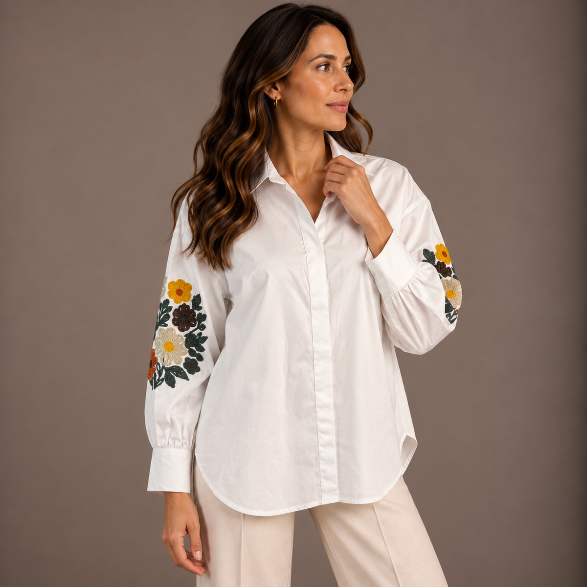 White Embroidered Shirt for Women