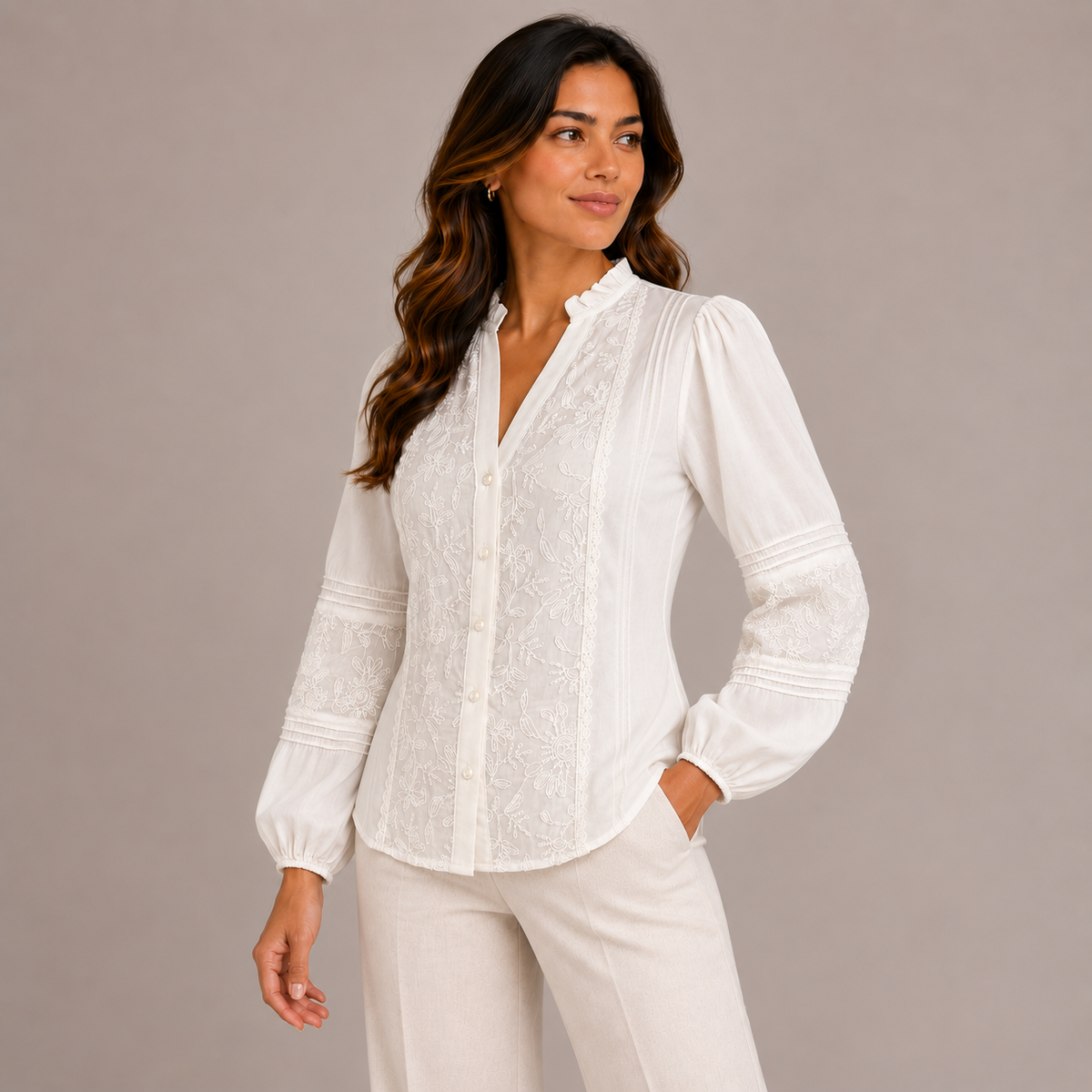 White embroidered shirt for women – Atelierose Winter 2027