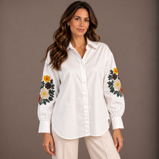 White Embroidered Shirt for Women 