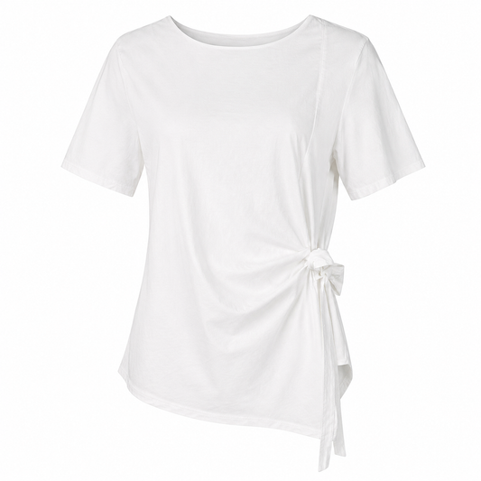 White shirt with bow on the side 