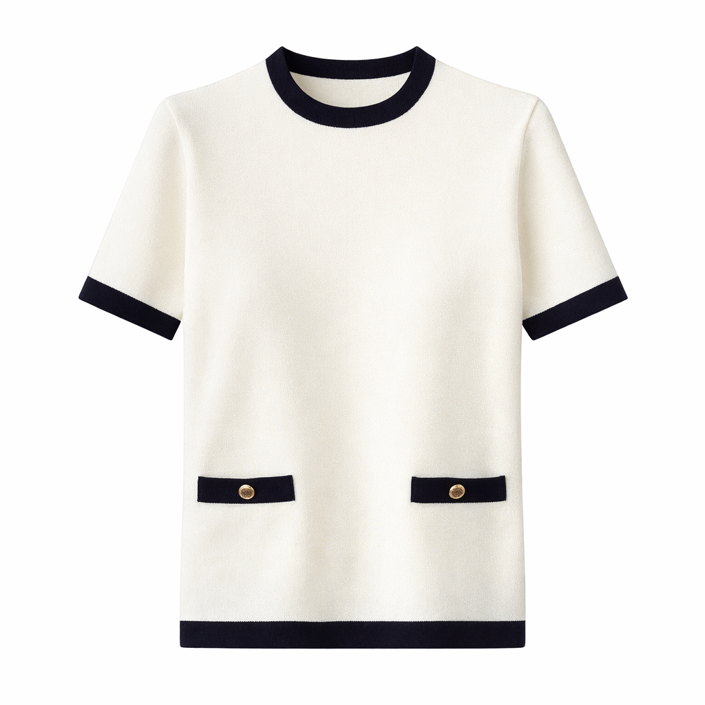 Plain knit top with pocket - short sleeves