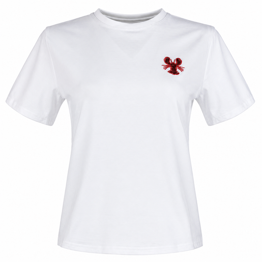 white t-shirt with paillette crab 