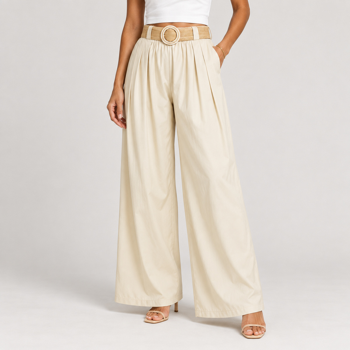 Wide-Leg Pants with Belt 