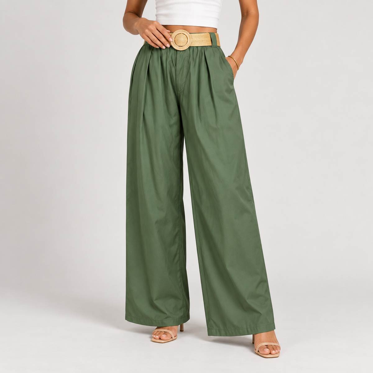Wide-Leg Pants with Belt 