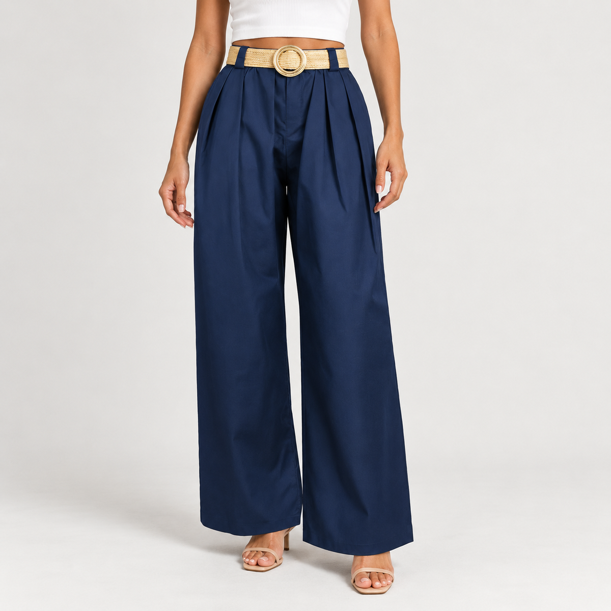 Wide-Leg Pants with Belt 