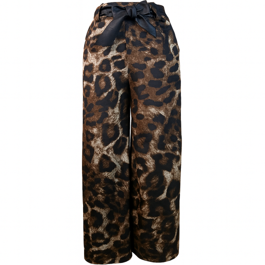 Leopard print trousers with black belt