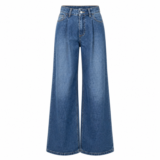 Wide legs pleated denim jeans 