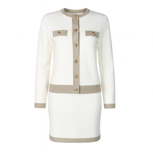 Set: open knit cardigan with buttons + short knit skirt