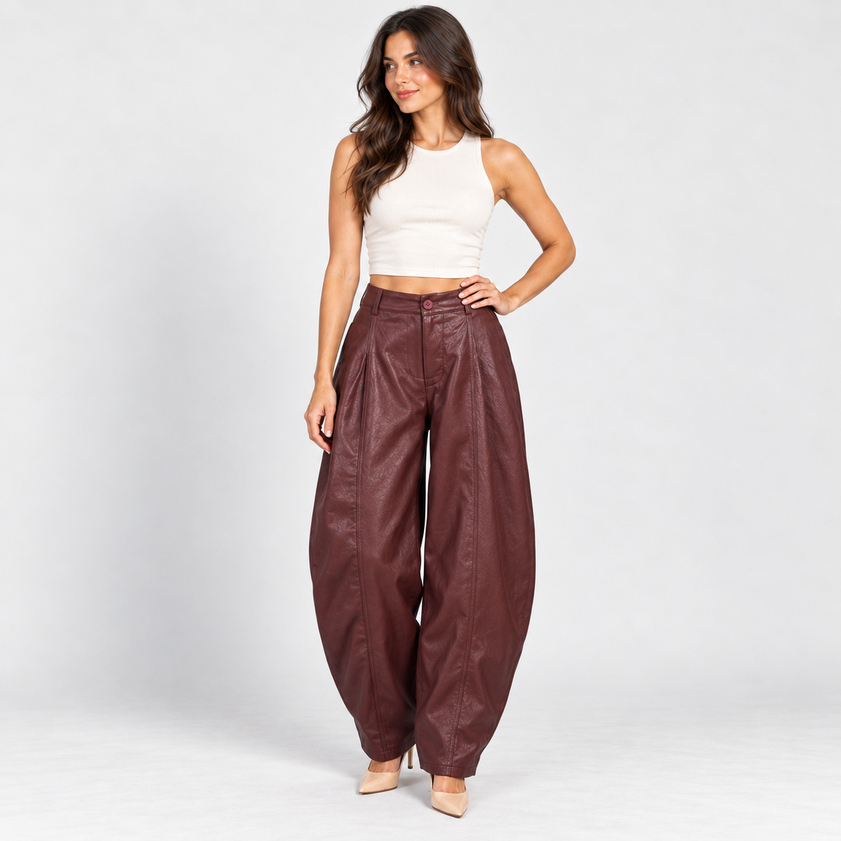 Women's Bordeaux balloon-cut eco-leather pants – Atelierose Lebanon