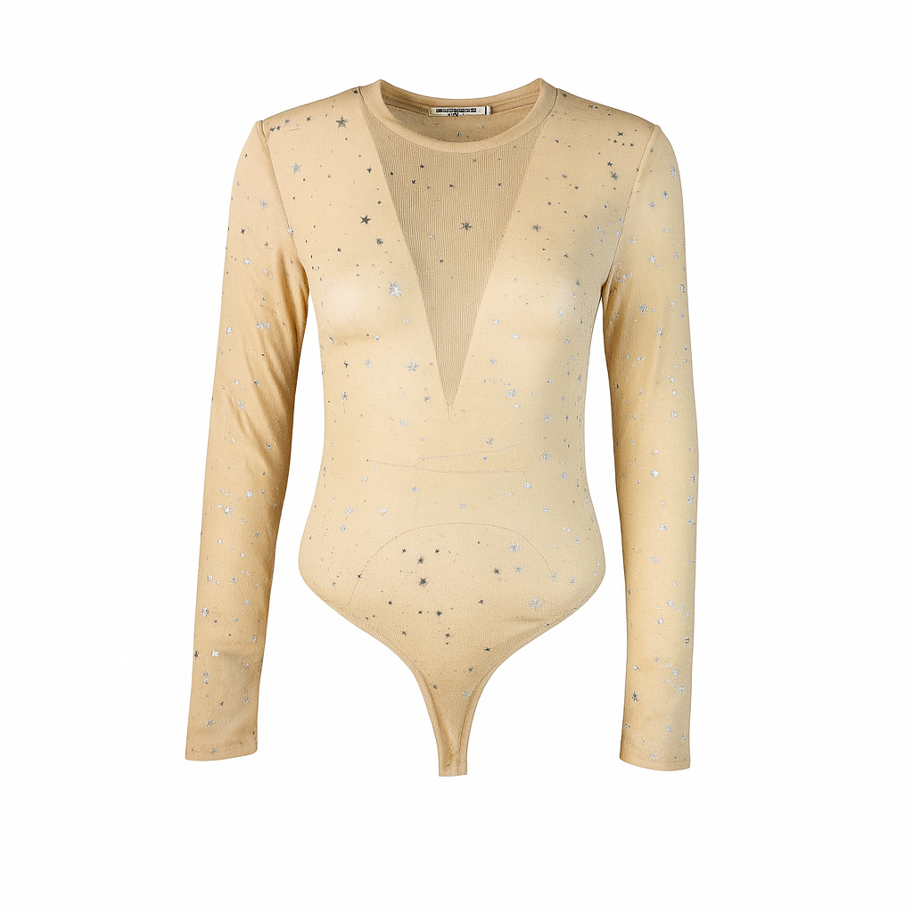 Sheer bodysuit with silver stars details