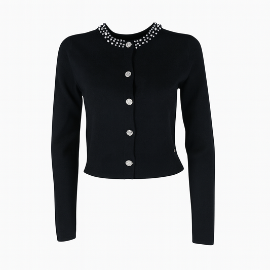 Knit with collar rhinestones and buttons