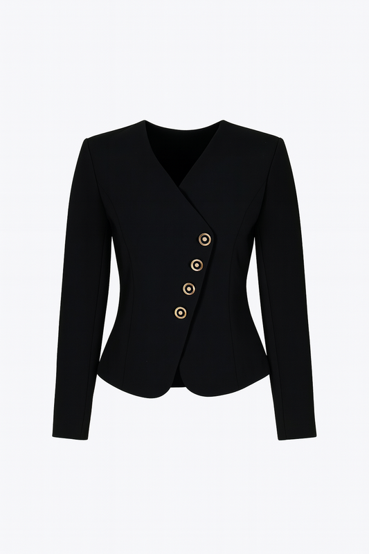 Black blazer with gold buttons