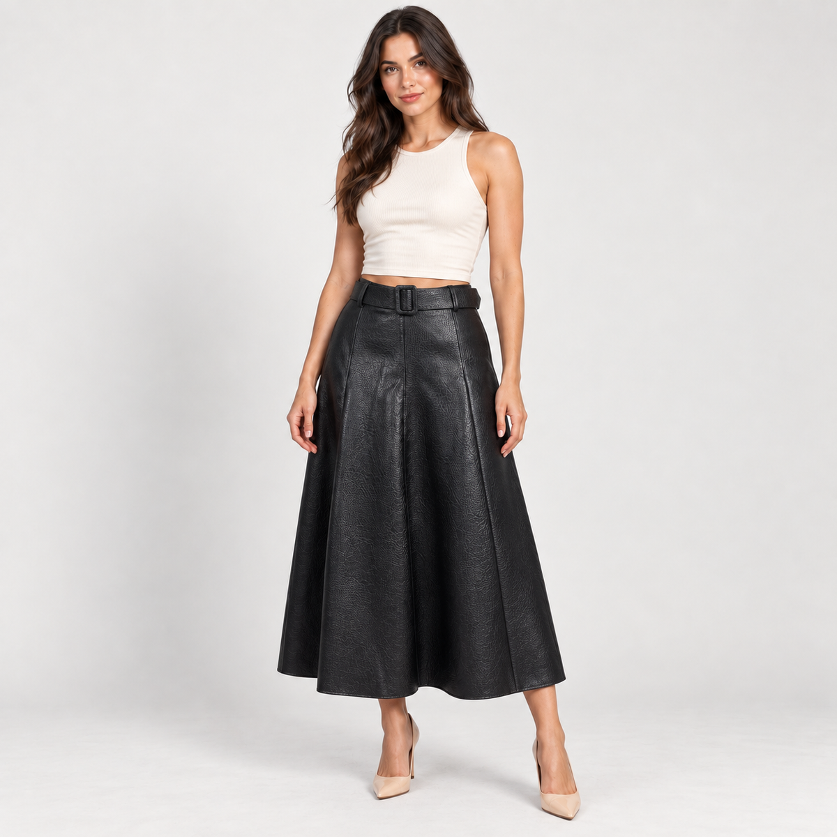 Women's black eco-leather skirt – Atelierose Lebanon