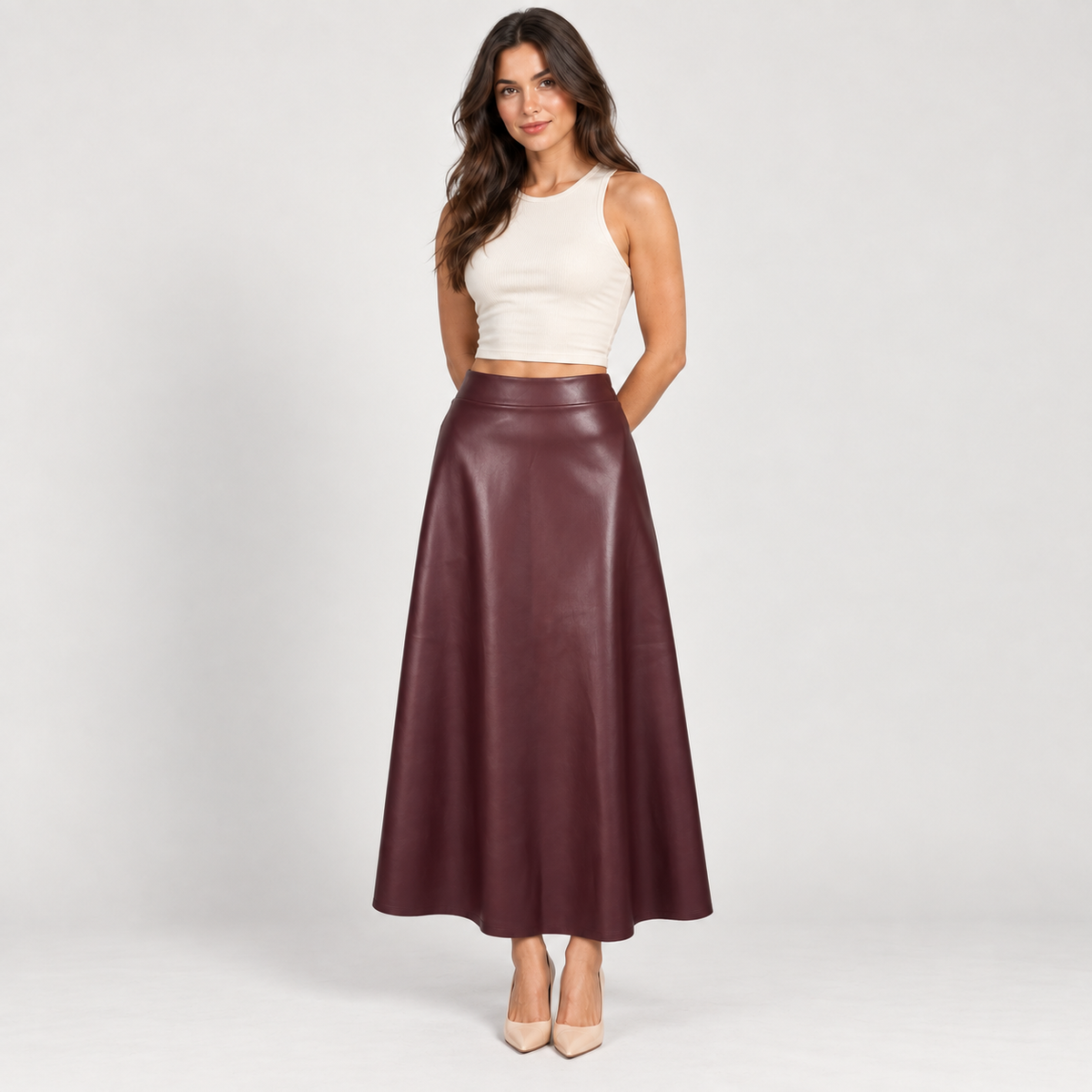 Women's Bordeaux eco-leather skirt – Atelierose Lebanon