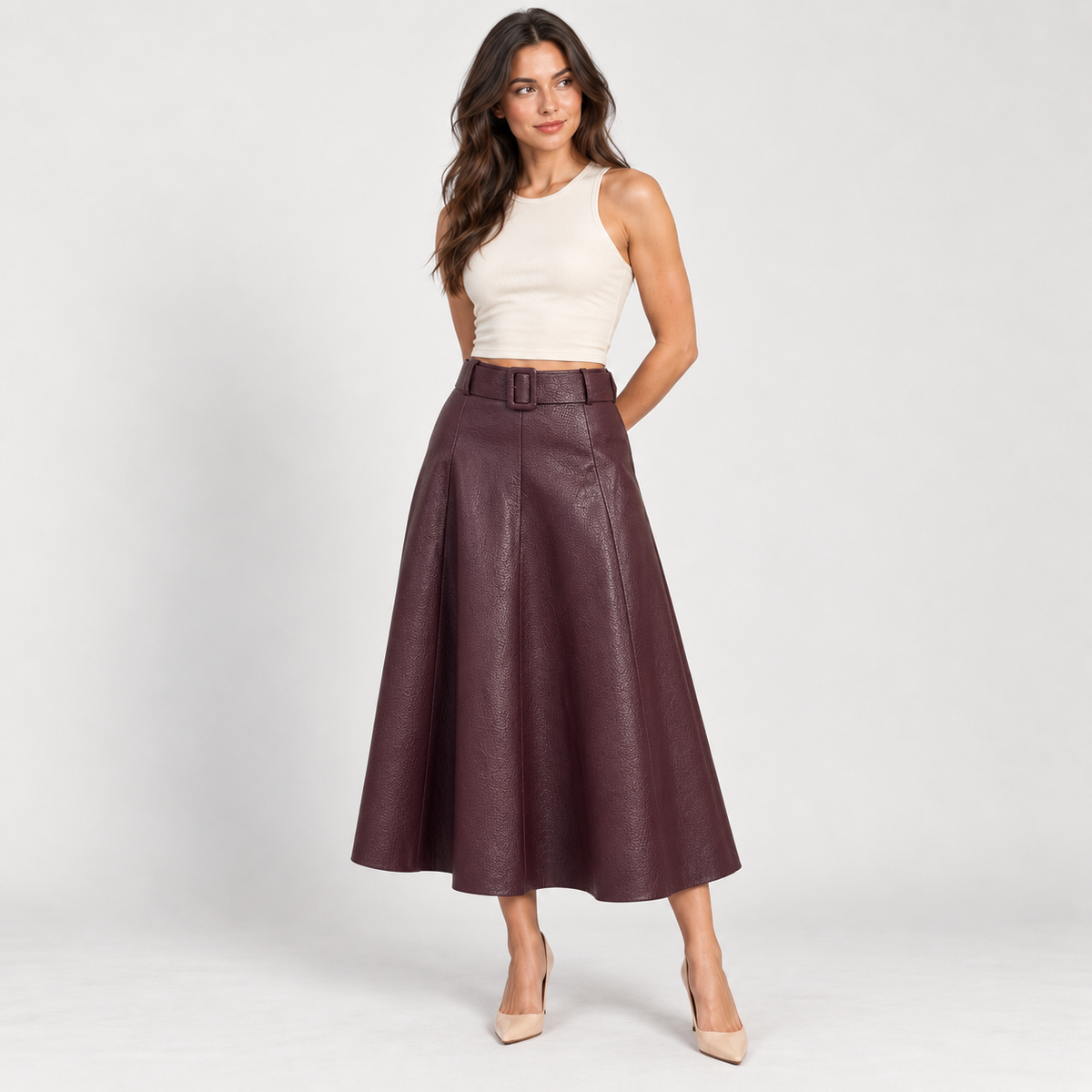 Women's Bordeaux eco-leather skirt – Atelierose Lebanon