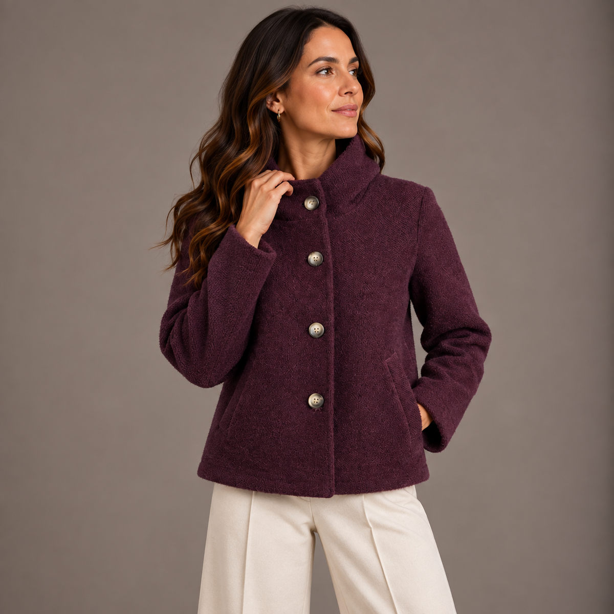 Women's Hooded Jacket – Taupe & Burgundy – alternate view 2