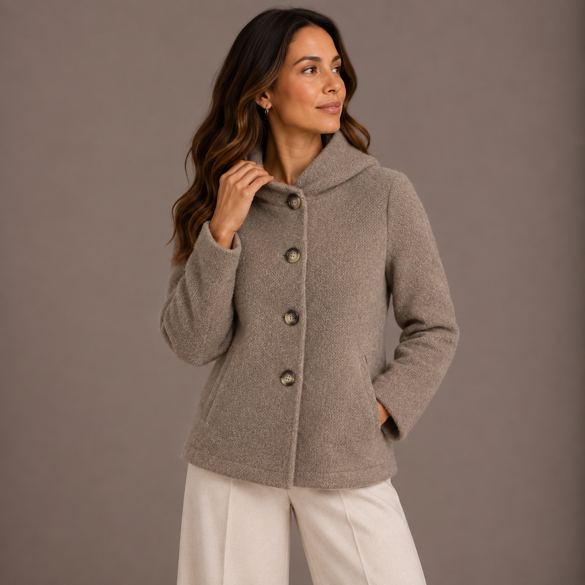 Women's Hooded Jacket – Taupe & Burgundy