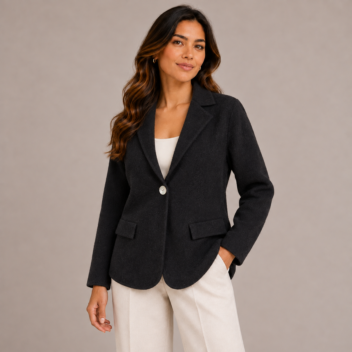 Women’s Knit Blazer – Black & Light Brown – product photo 1
