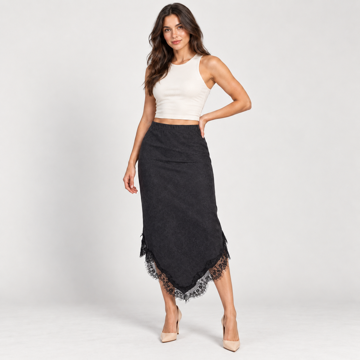 Women's black lace midi skirt – Atelierose Lebanon