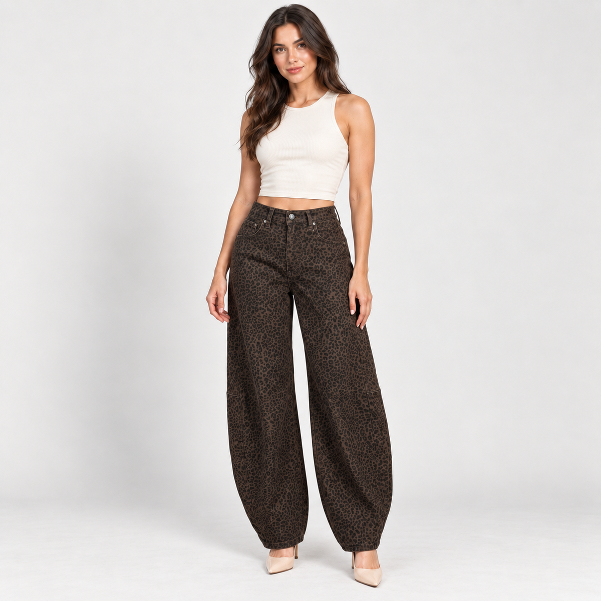 Women's leopard-print balloon-cut jeans – Atelierose Lebanon
