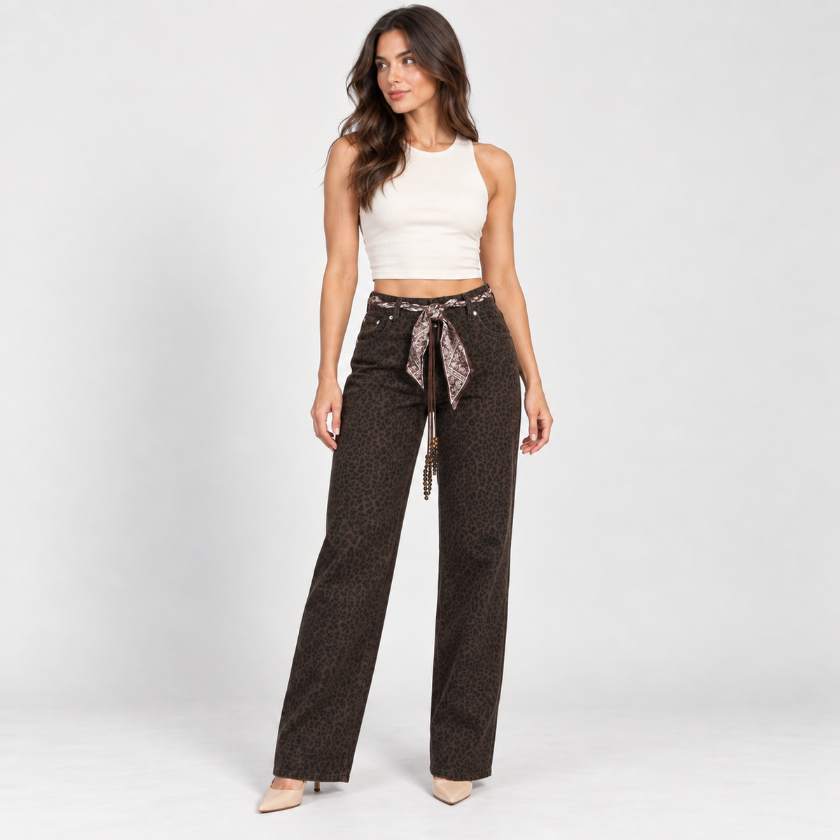 Women's leopard-print straight-cut jeans – Atelierose Lebanon