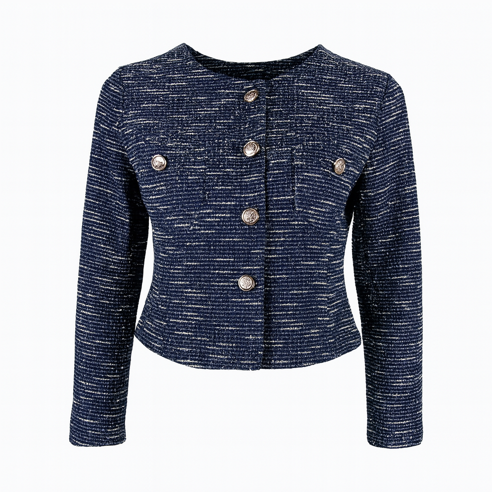 Navy blazer with gold buttons