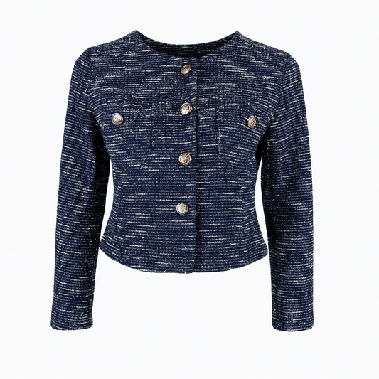 Navy blazer with gold buttons