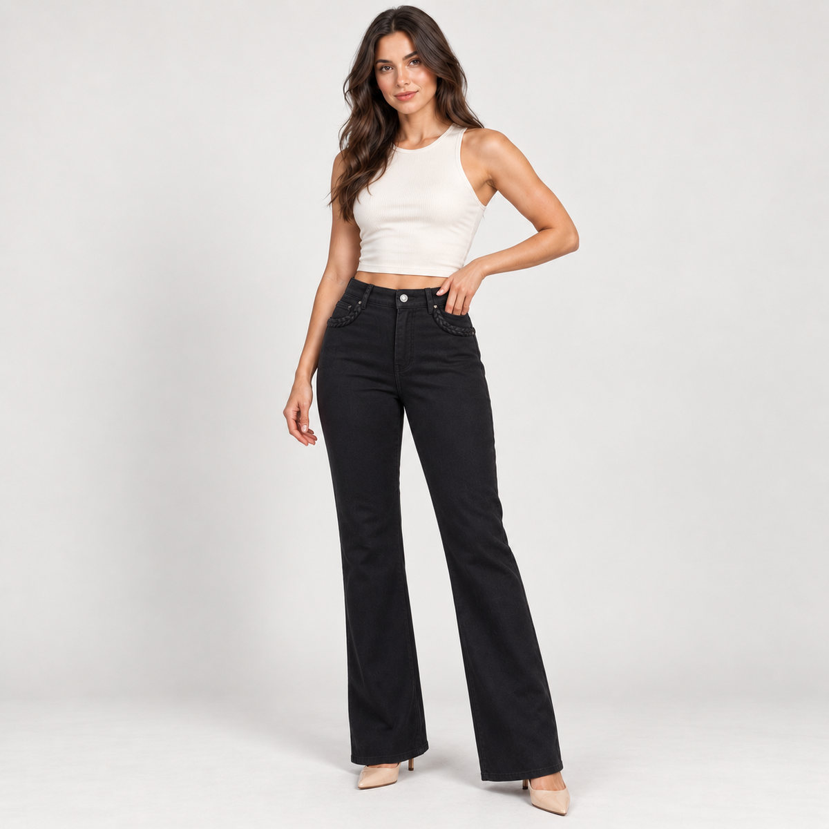 Women's straight-cut jeans in light brown – Atelierose Lebanon