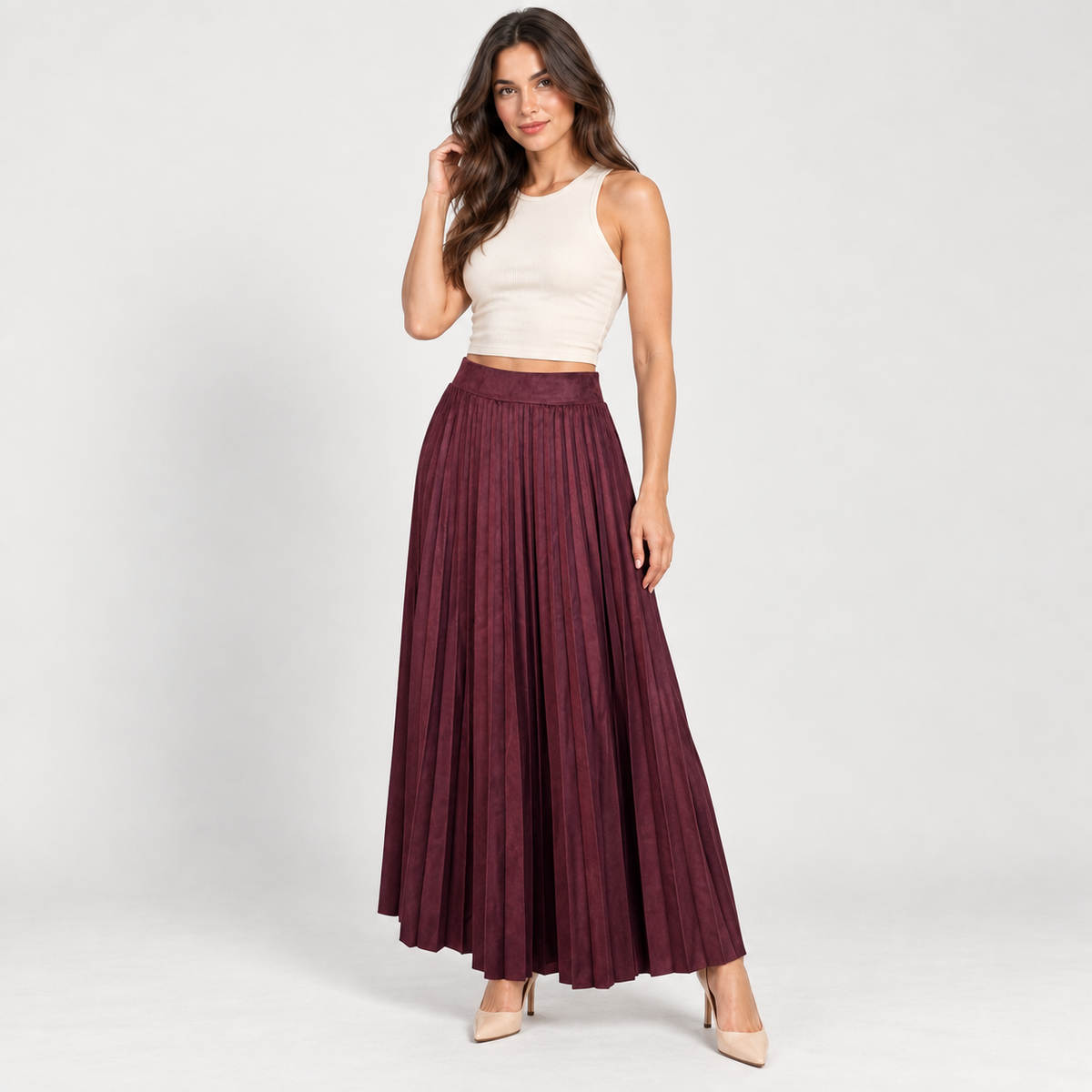 Women's Bordeaux suede pleated skirt – Atelierose Lebanon