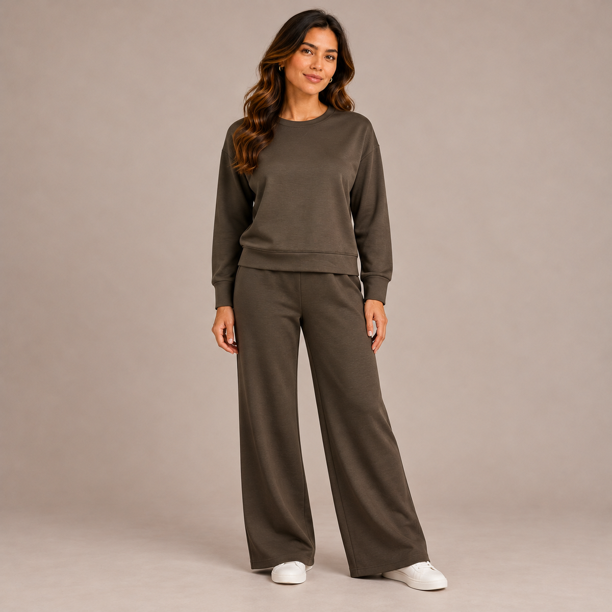 Women’s Sweater & Trousers Set – Navy, Brown & Burgundy – product photo 1