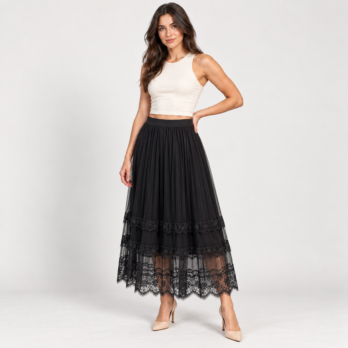 Women's black tulle skirt – Atelierose Lebanon