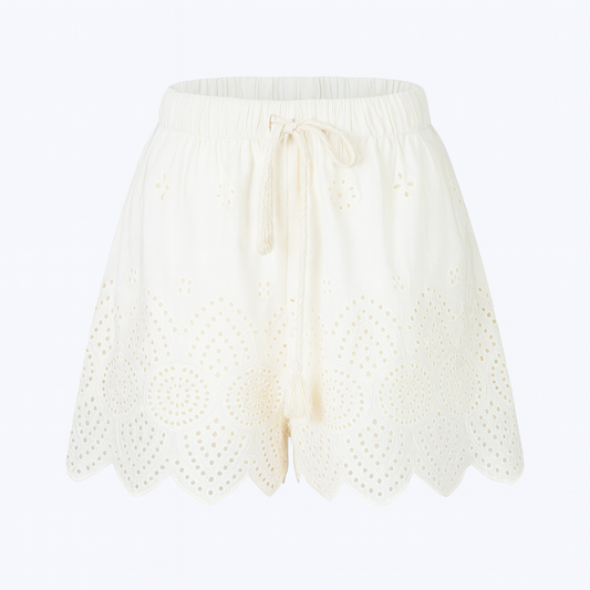 Embroidered off white short