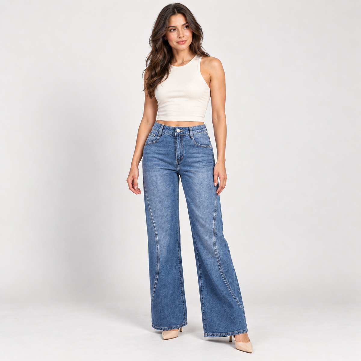 Women's blue wide-leg jeans – Atelierose Lebanon